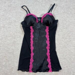 Black Slip Chemise with Pink Lace Trim